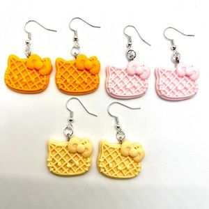 Hello Kitty Earrings - Waffle Earrings - Sanrio Earrings - Breakfast Earrings